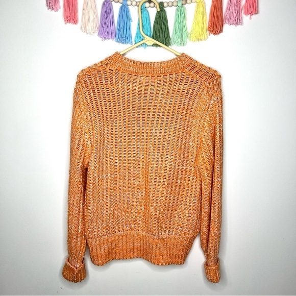 Pink Lily Orange and White Chunky Knit Pullover Crewneck Sweater Size Medium - Picture 10 of 14